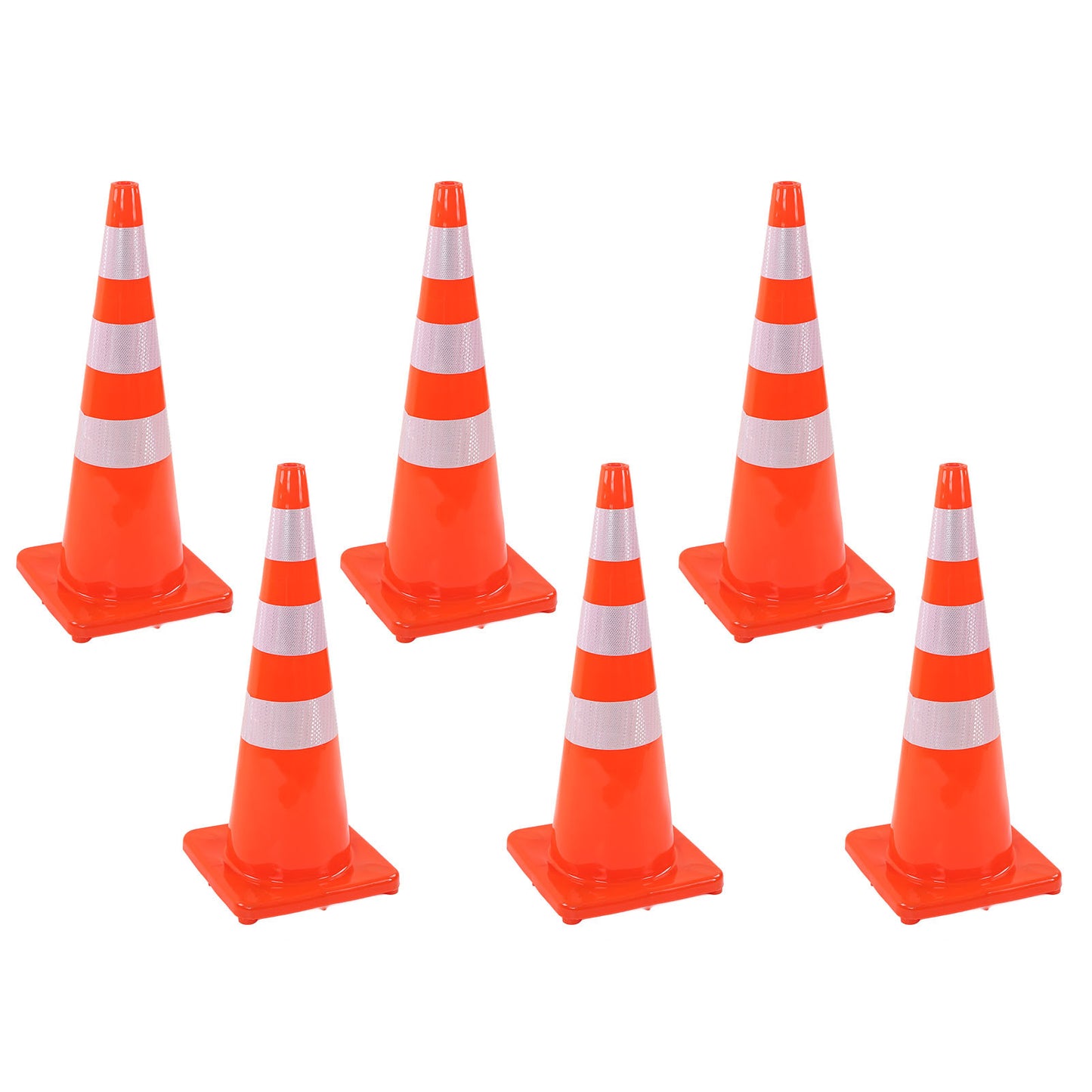 6Pcs Traffic Cones Weather Resistant Reflective Square Base Road Cones for Parking Lot Camping Red 36in / 91.44cm Without Handle