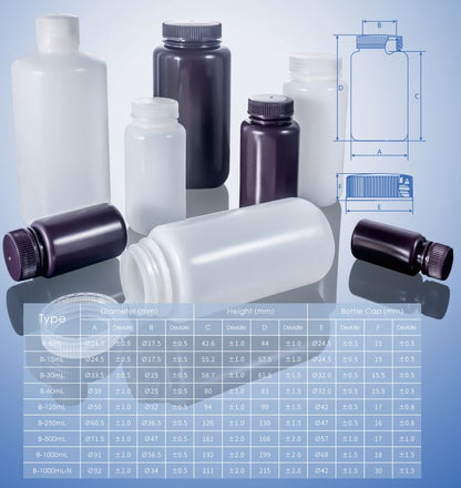 Nalgene Bottles Wide Mouth HDPE with PP Caps for Samples, Reagents, Chemicals