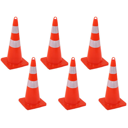 6Pcs Traffic Cones Weather Resistant Reflective Square Base Road Cones for Parking Lot Camping Red 36in / 91.44cm Without Handle